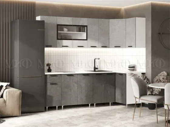 МИФ Кухня Рио NEW угловая 2.4х1.0м Бетон светлый/Бетон темный Столешница Антарес Бетон светлый/Бетон темный